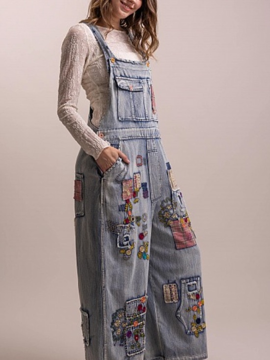 Bluevelvet Pants - #1115 MULTI CONTRAST PACH MINERAL WASHED OVERALL